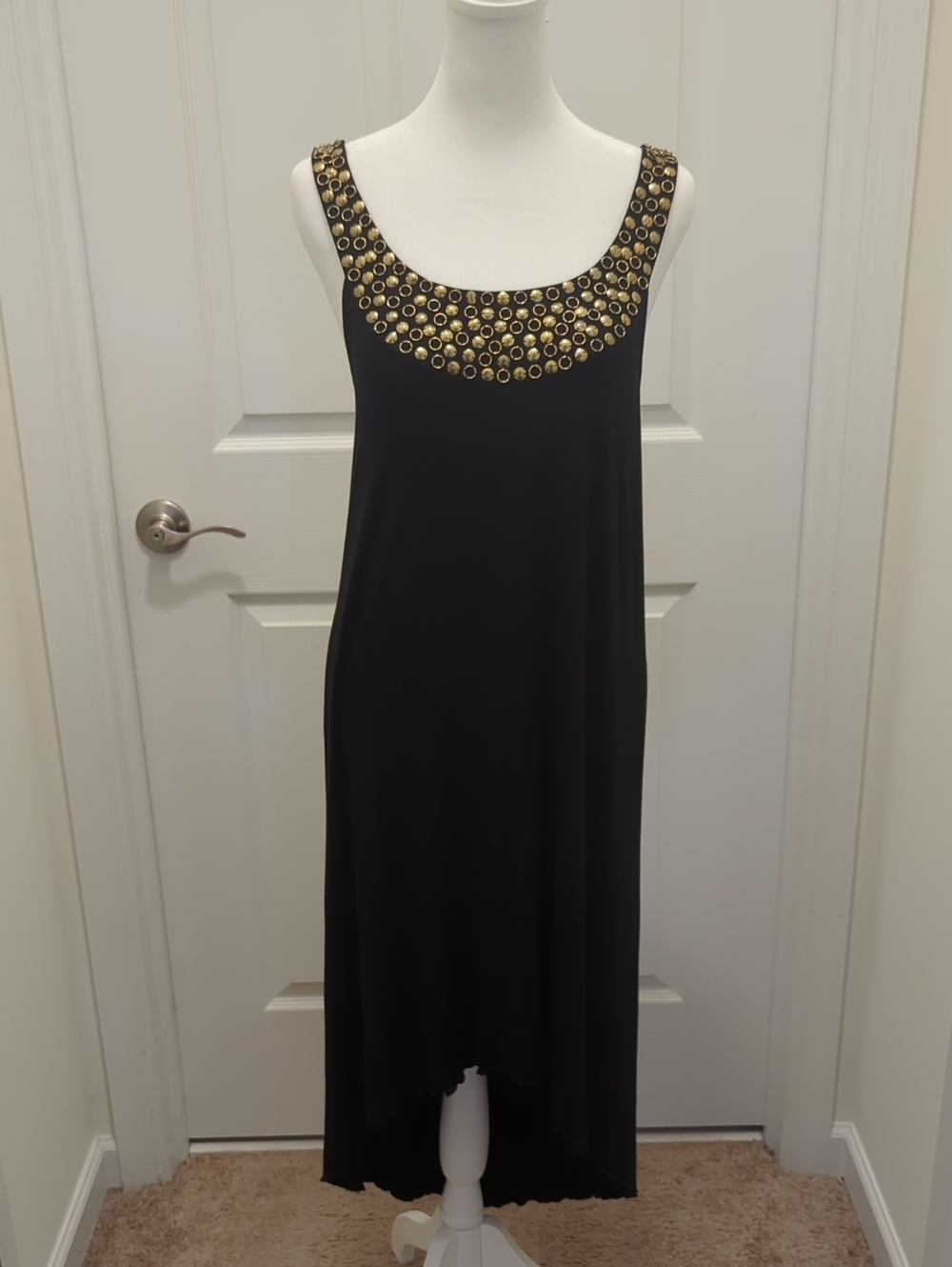 Kensie Black Dress with Gold Studded Scoop Neckline